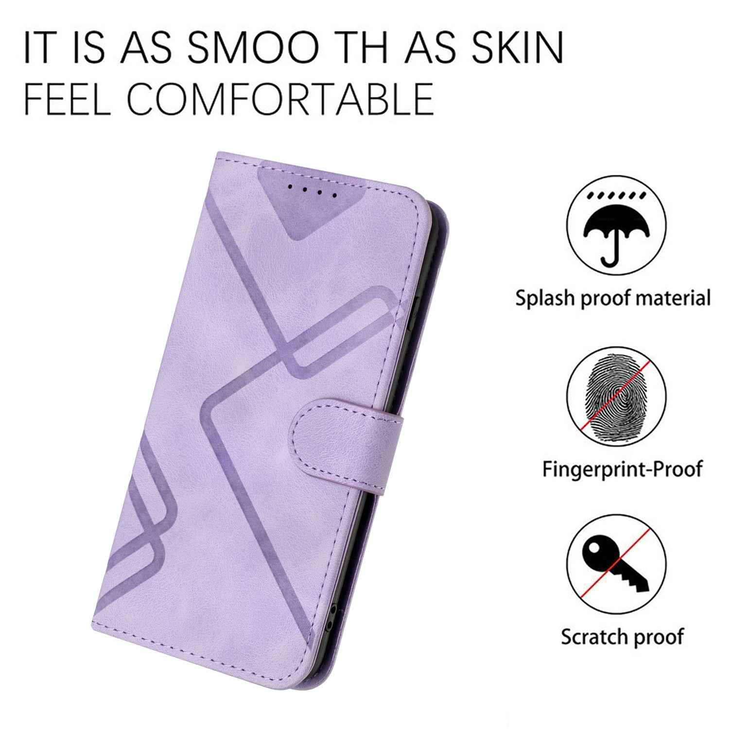 For Xiaomi 17 Pro Wallet Case Line Imprinted PU Leather Phone Cover with Strap - Purple
