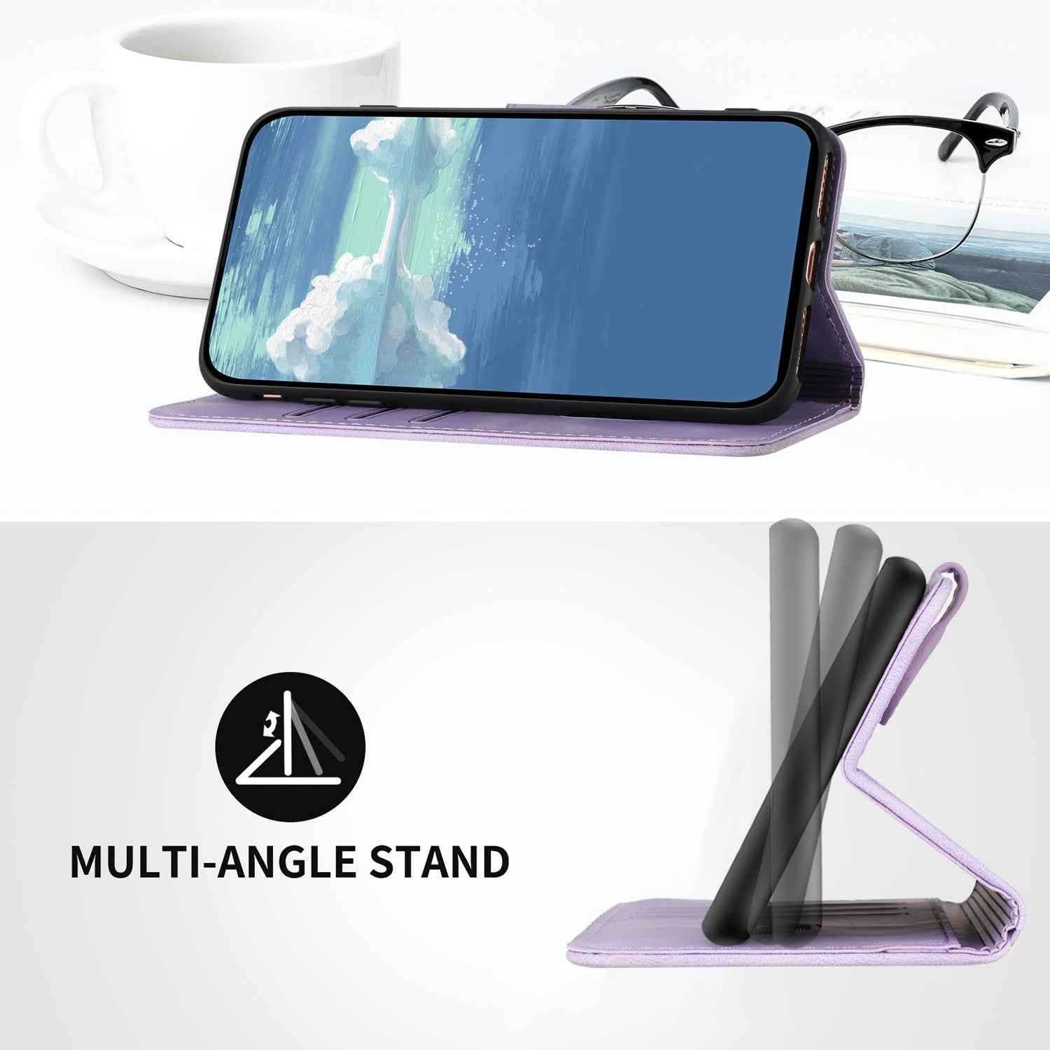 For Xiaomi 17 Pro Wallet Case Line Imprinted PU Leather Phone Cover with Strap - Purple