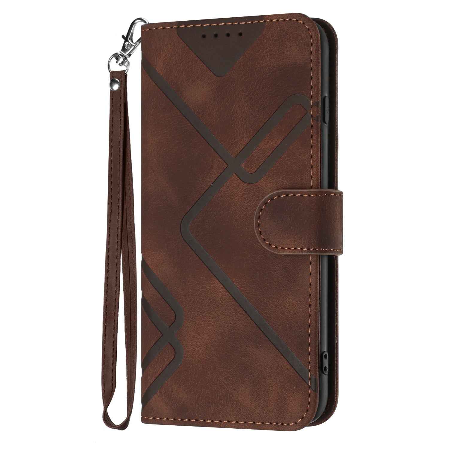 For Xiaomi 17 Pro Wallet Case Line Imprinted PU Leather Phone Cover with Strap - Brown