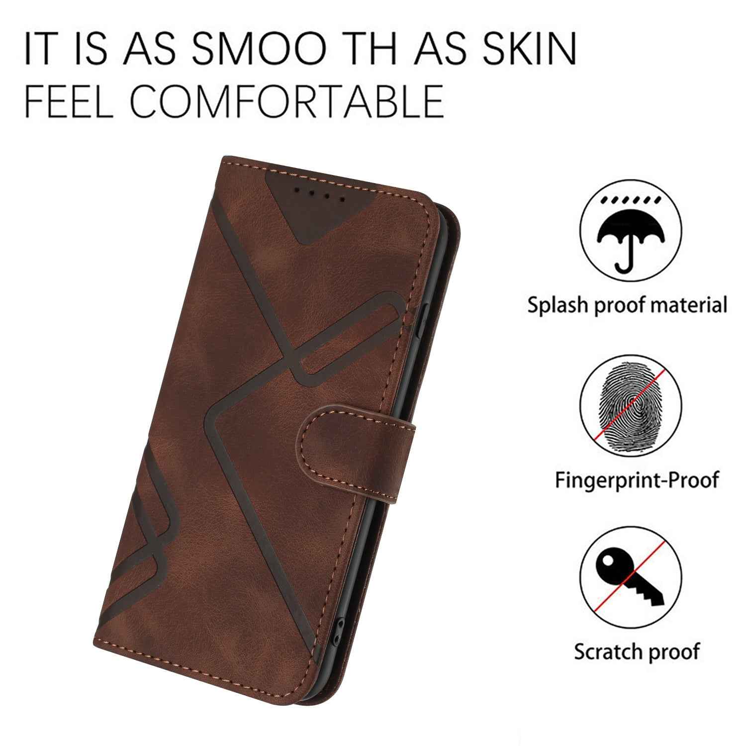 For Xiaomi 17 Pro Wallet Case Line Imprinted PU Leather Phone Cover with Strap - Brown