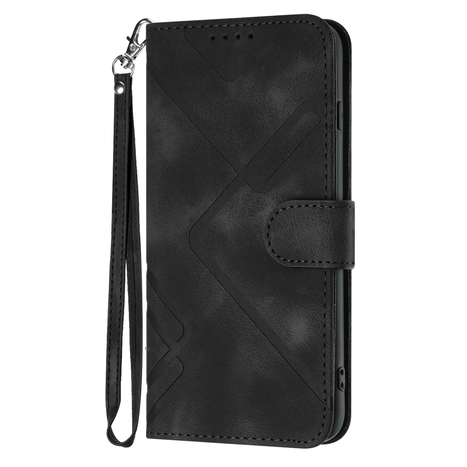 For Xiaomi 17 Pro Max Wallet Case Line Imprinted PU Leather Phone Cover with Strap - Black
