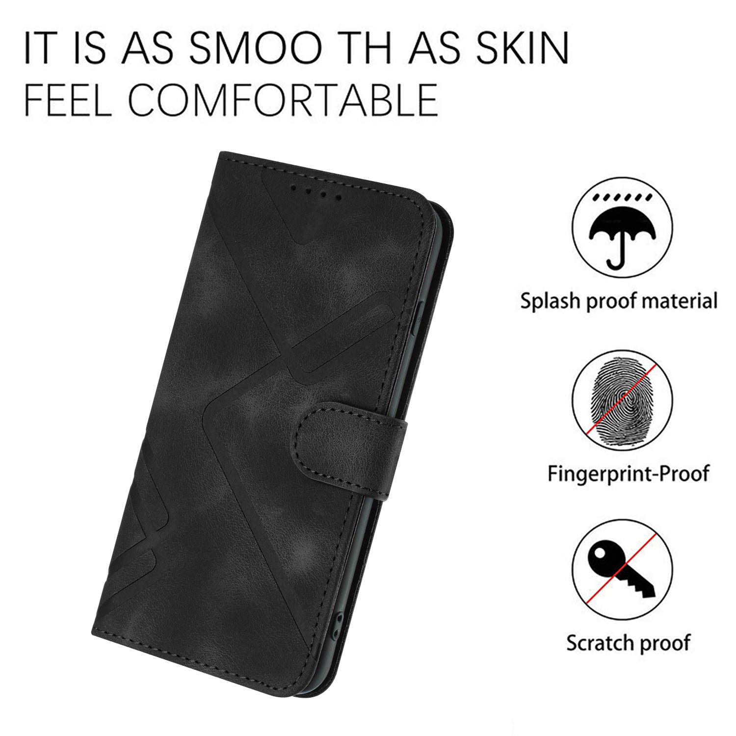 For Xiaomi 17 Pro Max Wallet Case Line Imprinted PU Leather Phone Cover with Strap - Black