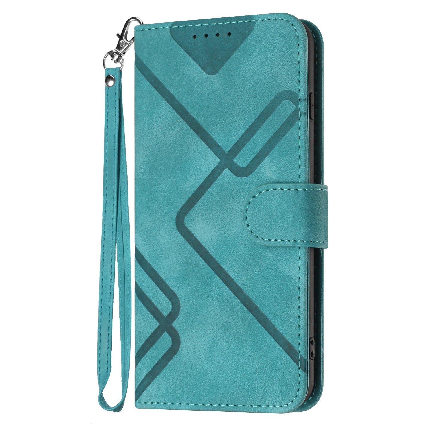 For Xiaomi 17 Pro Max Wallet Case Line Imprinted PU Leather Phone Cover with Strap - Light Blue