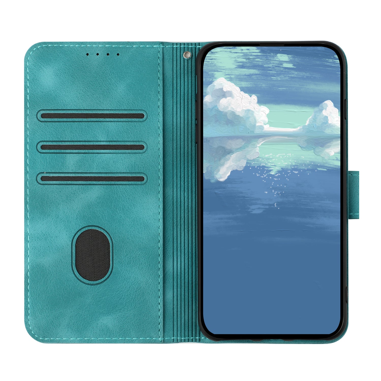 For Xiaomi 17 Pro Max Wallet Case Line Imprinted PU Leather Phone Cover with Strap - Light Blue