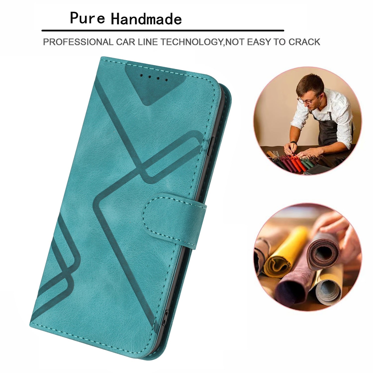For Xiaomi 17 Pro Max Wallet Case Line Imprinted PU Leather Phone Cover with Strap - Light Blue