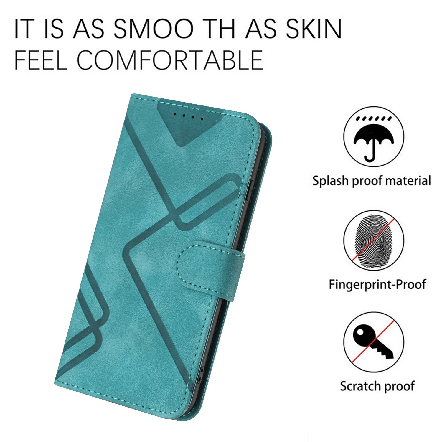 For Xiaomi 17 Pro Max Wallet Case Line Imprinted PU Leather Phone Cover with Strap - Light Blue