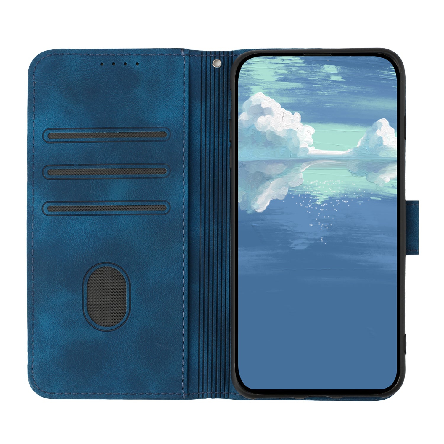For Xiaomi 17 Pro Max Wallet Case Line Imprinted PU Leather Phone Cover with Strap - Royal Blue