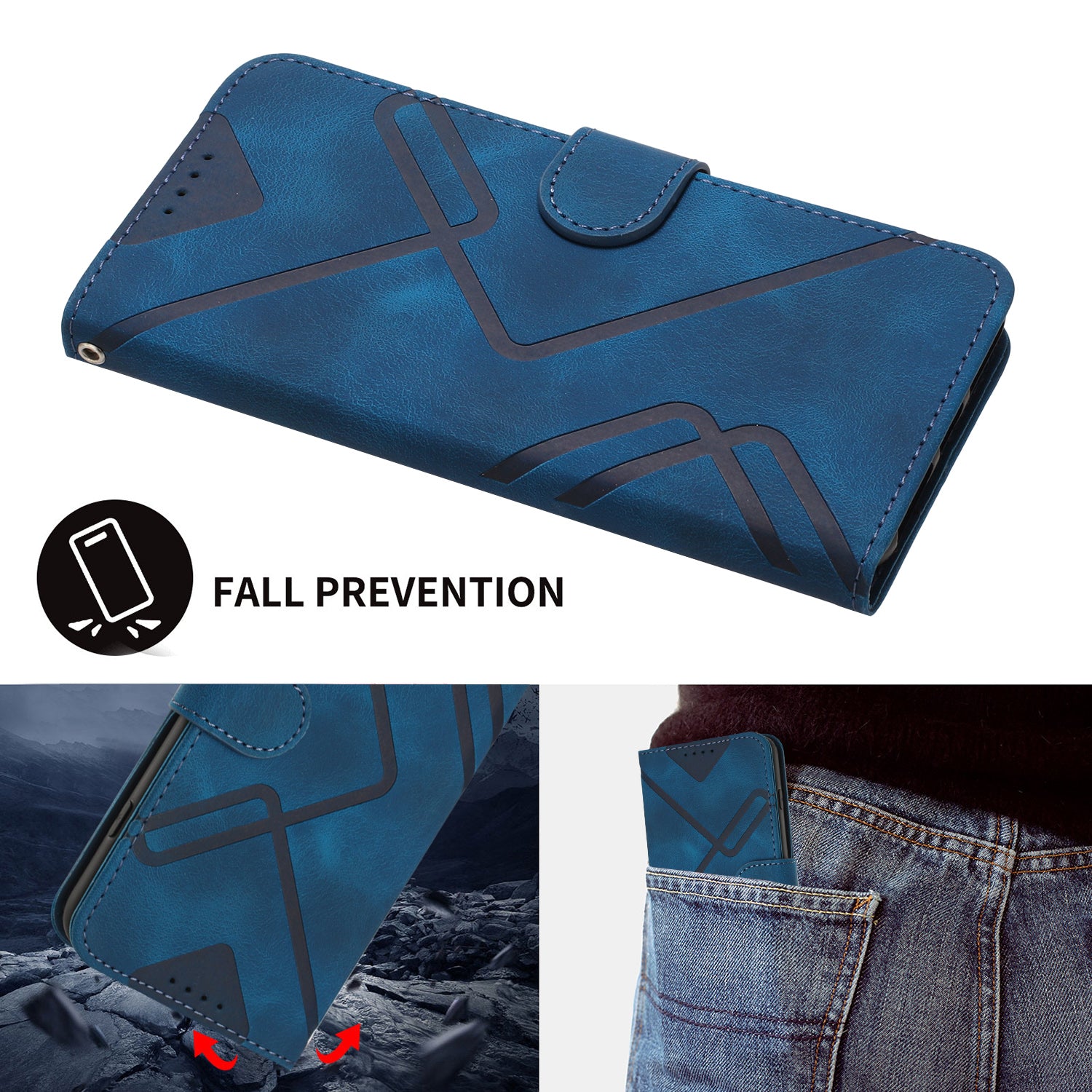 For Xiaomi 17 Pro Max Wallet Case Line Imprinted PU Leather Phone Cover with Strap - Royal Blue