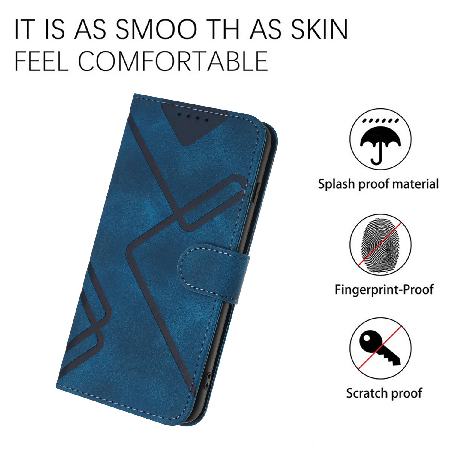 For Xiaomi 17 Pro Max Wallet Case Line Imprinted PU Leather Phone Cover with Strap - Royal Blue