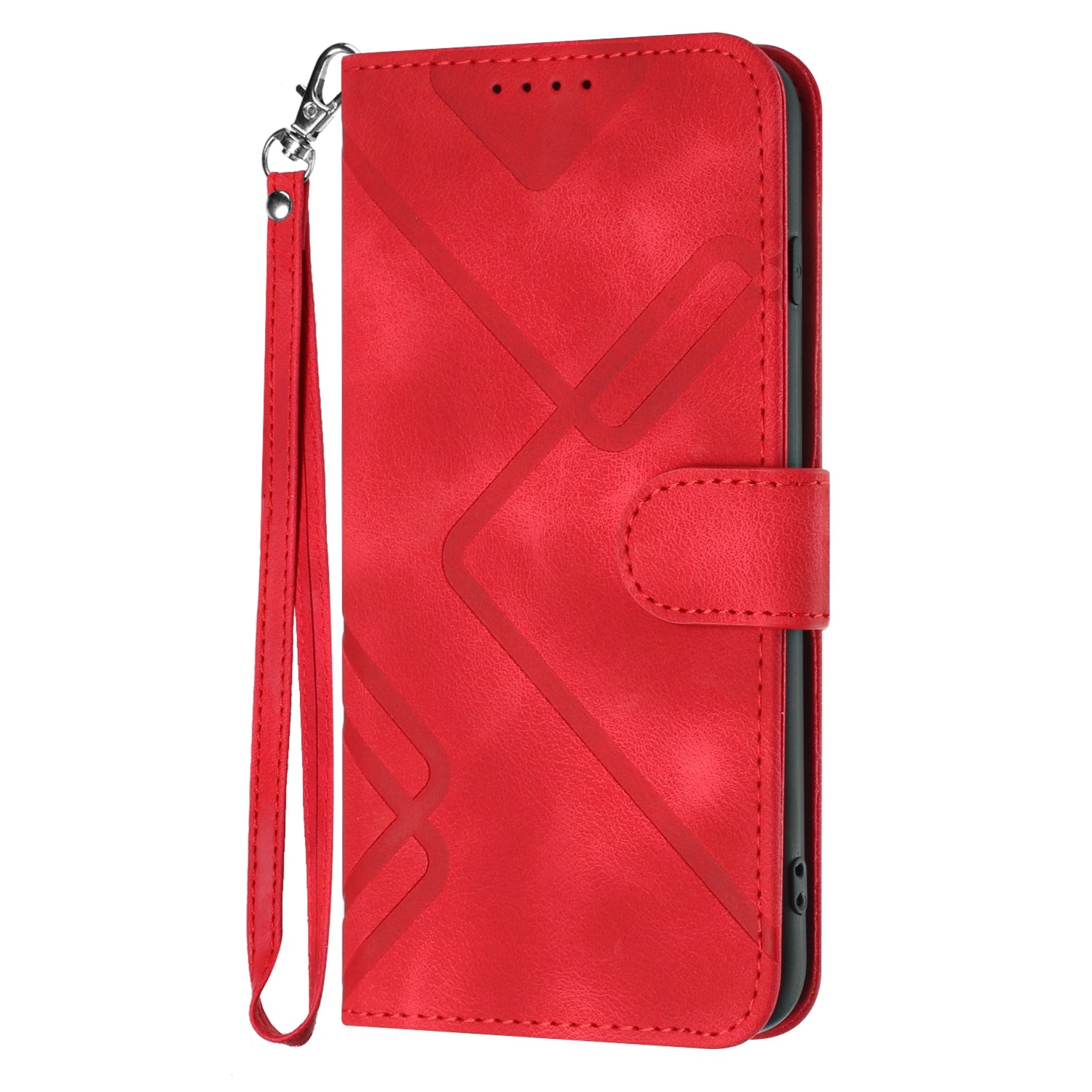 For Xiaomi 17 Pro Max Wallet Case Line Imprinted PU Leather Phone Cover with Strap - Red