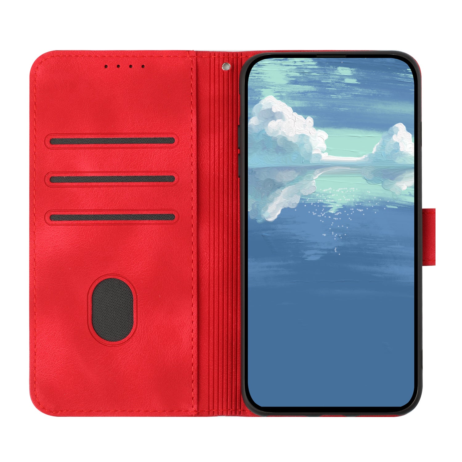 For Xiaomi 17 Pro Max Wallet Case Line Imprinted PU Leather Phone Cover with Strap - Red
