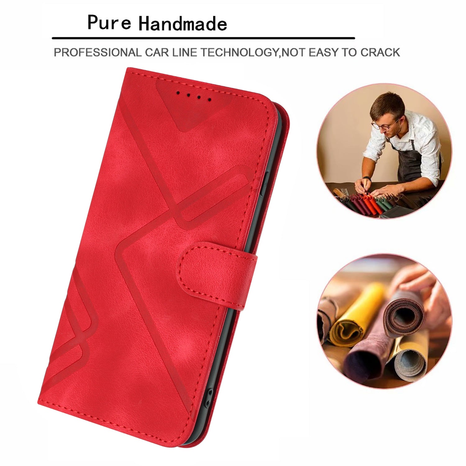 For Xiaomi 17 Pro Max Wallet Case Line Imprinted PU Leather Phone Cover with Strap - Red