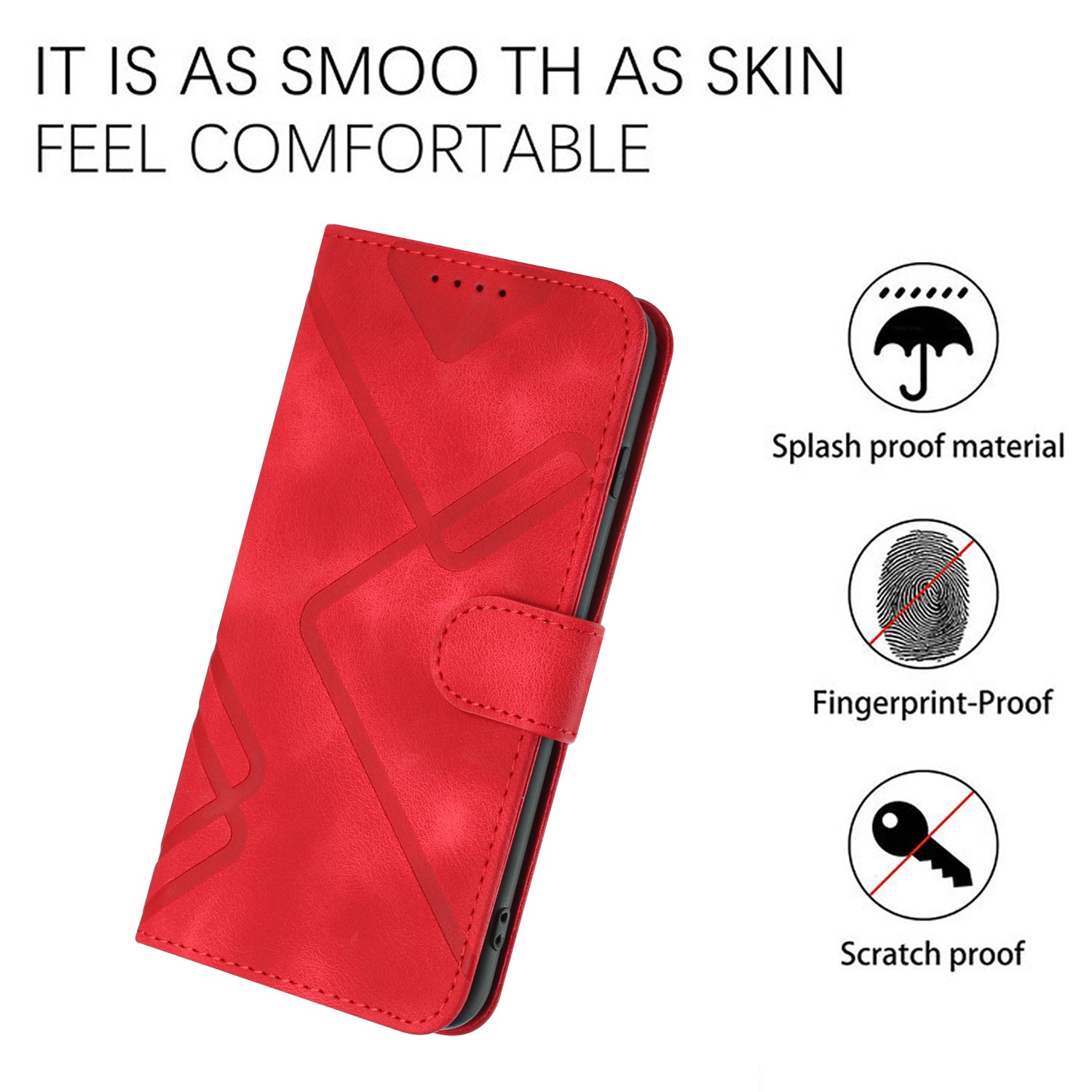 For Xiaomi 17 Pro Max Wallet Case Line Imprinted PU Leather Phone Cover with Strap - Red