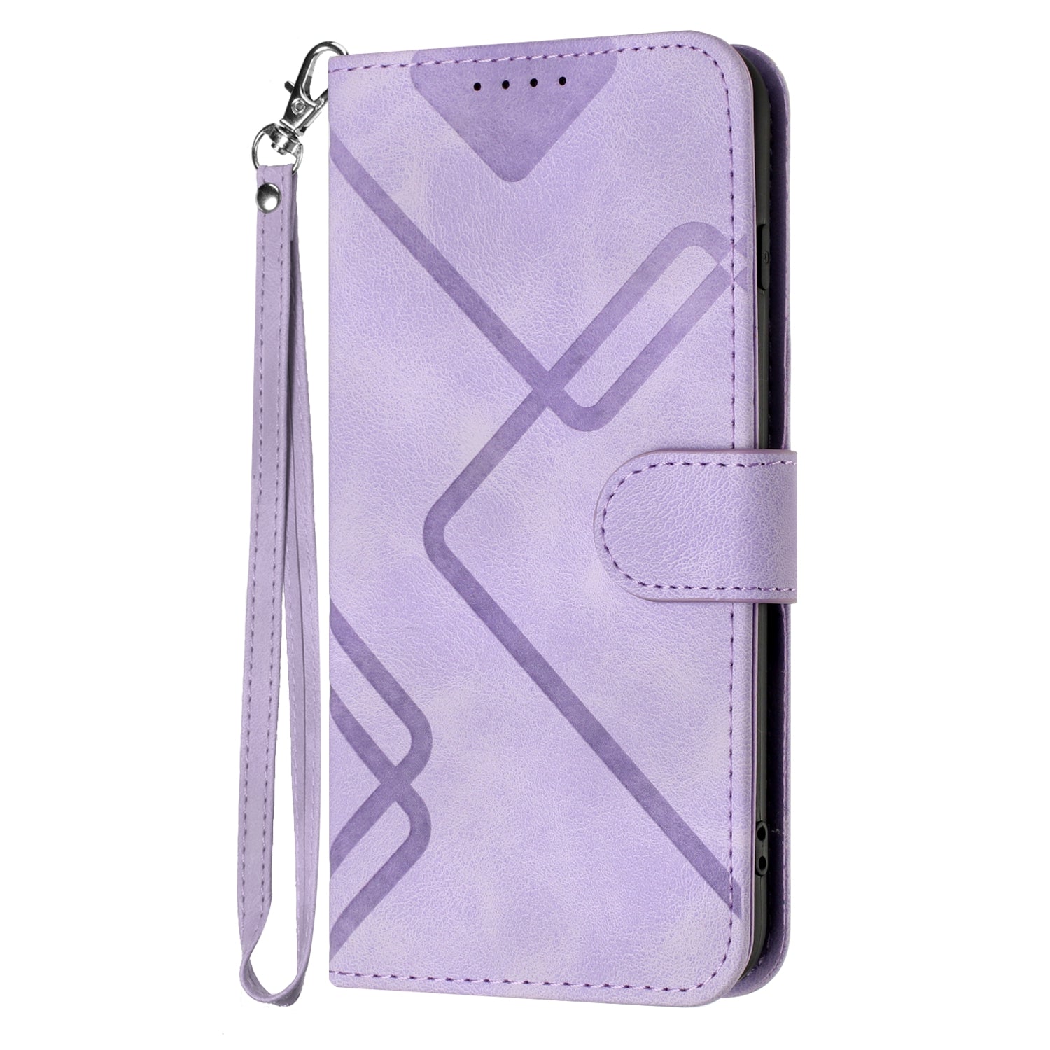 For Xiaomi 17 Pro Max Wallet Case Line Imprinted PU Leather Phone Cover with Strap - Purple