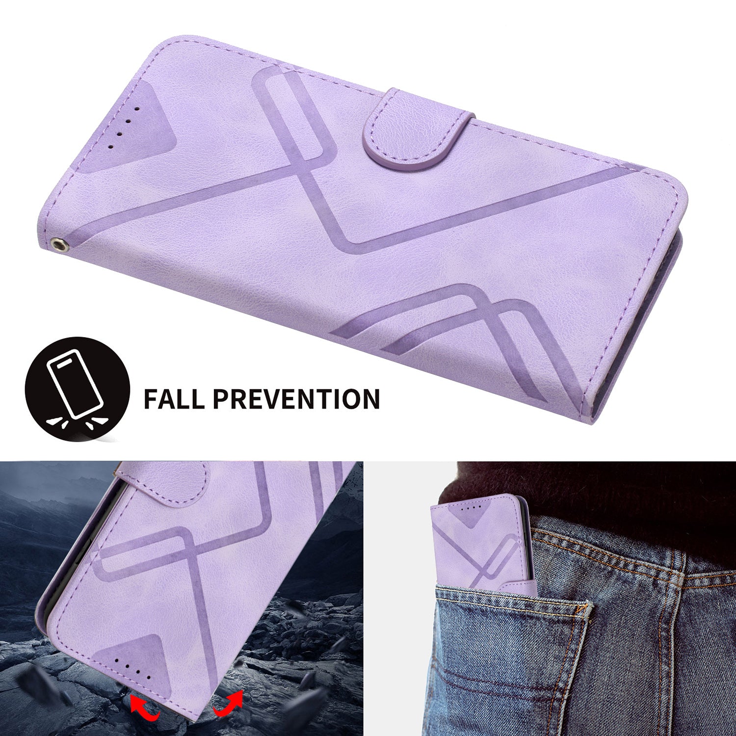 For Xiaomi 17 Pro Max Wallet Case Line Imprinted PU Leather Phone Cover with Strap - Purple