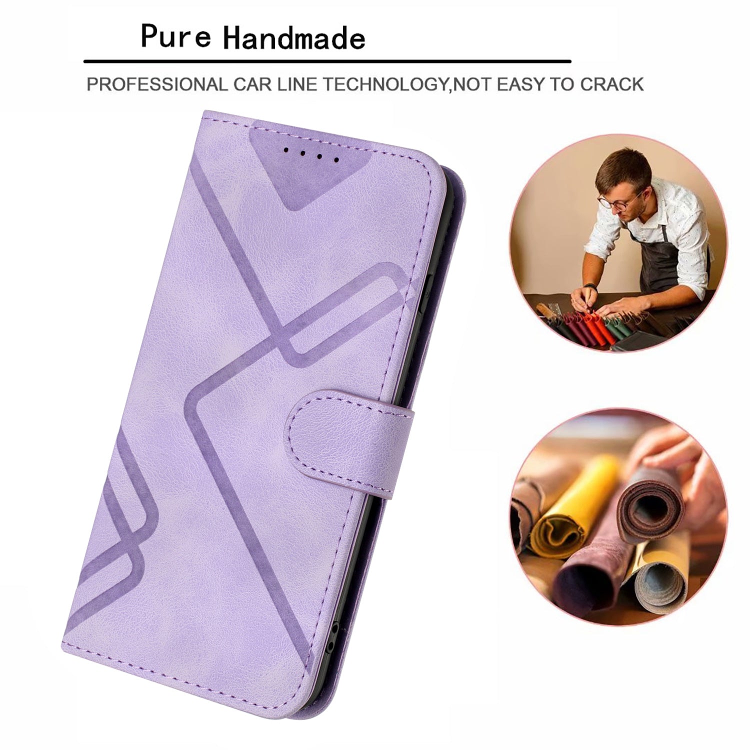 For Xiaomi 17 Pro Max Wallet Case Line Imprinted PU Leather Phone Cover with Strap - Purple