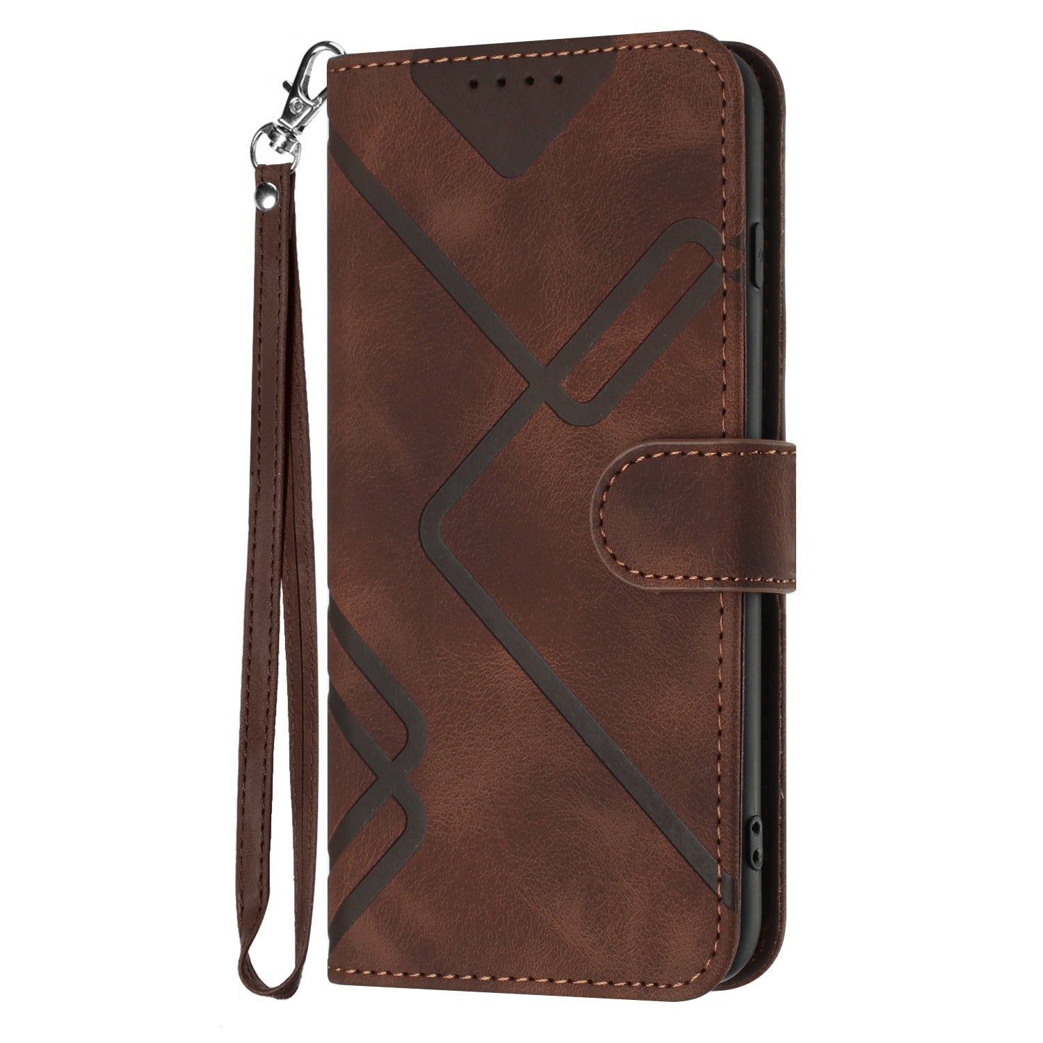 For Xiaomi 17 Pro Max Wallet Case Line Imprinted PU Leather Phone Cover with Strap - Brown