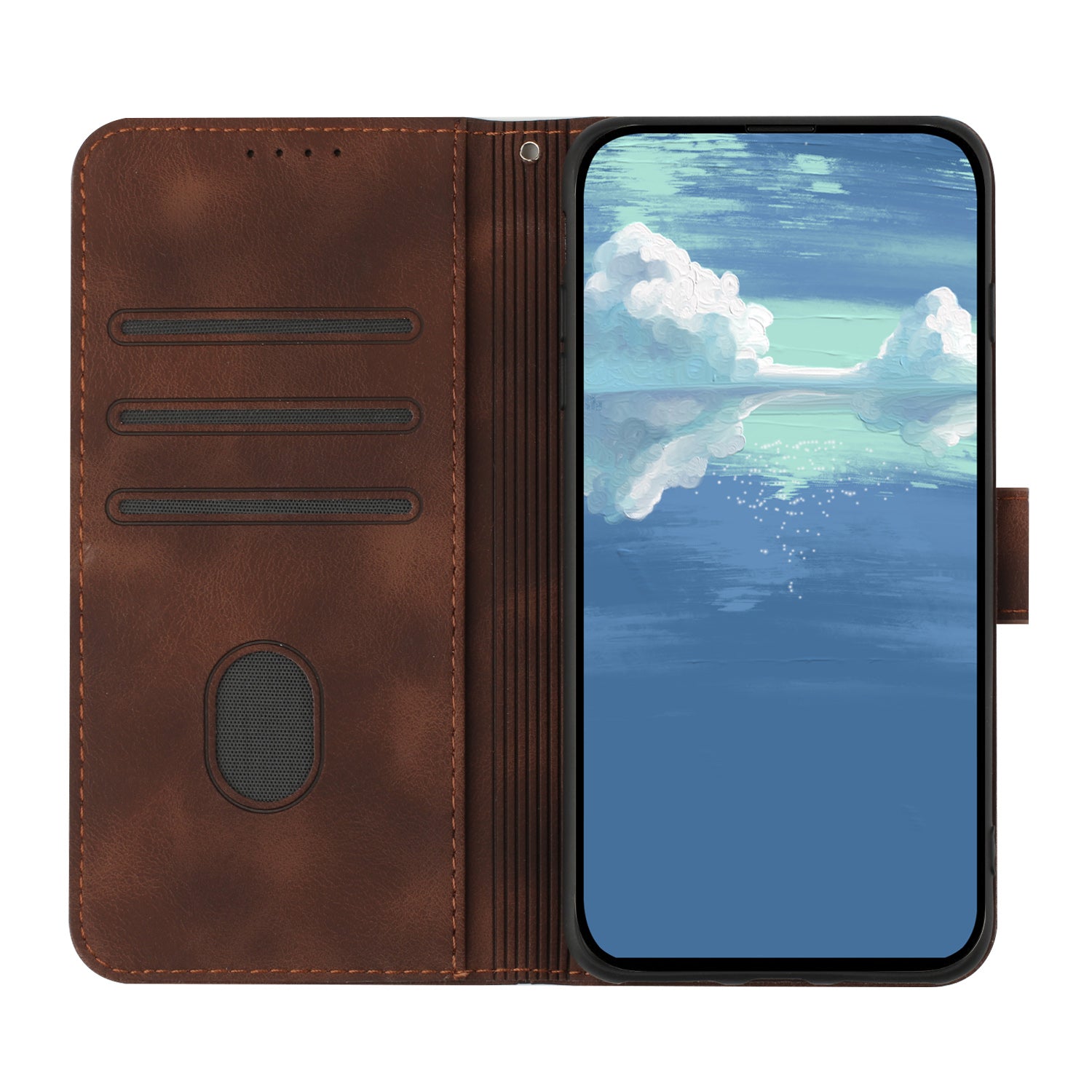 For Xiaomi 17 Pro Max Wallet Case Line Imprinted PU Leather Phone Cover with Strap - Brown