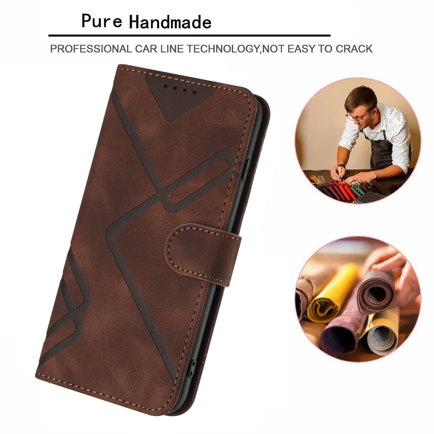 For Xiaomi 17 Pro Max Wallet Case Line Imprinted PU Leather Phone Cover with Strap - Brown