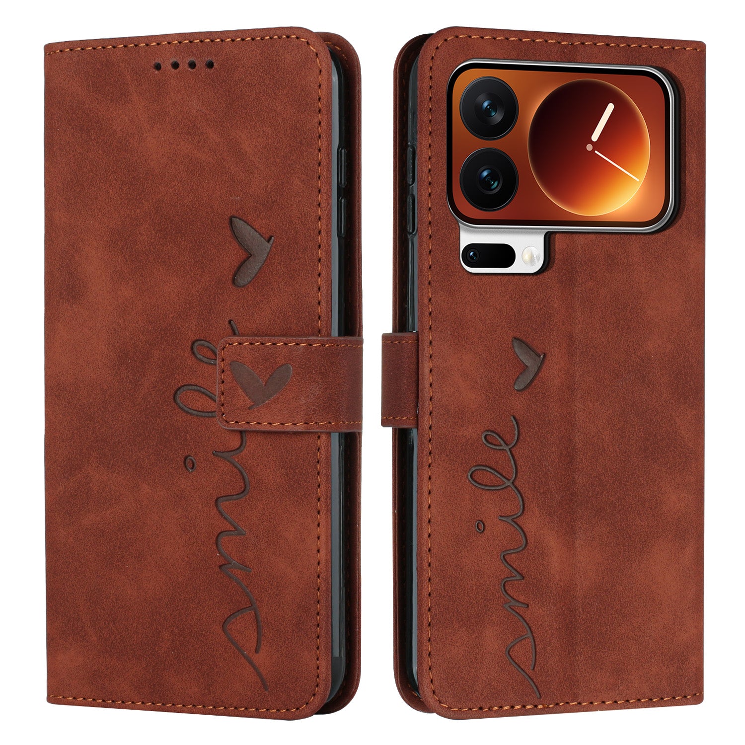 For Xiaomi 17 Pro Max Stand Case PU Leather Phone Cover Imprinted Heart Pattern - Brown