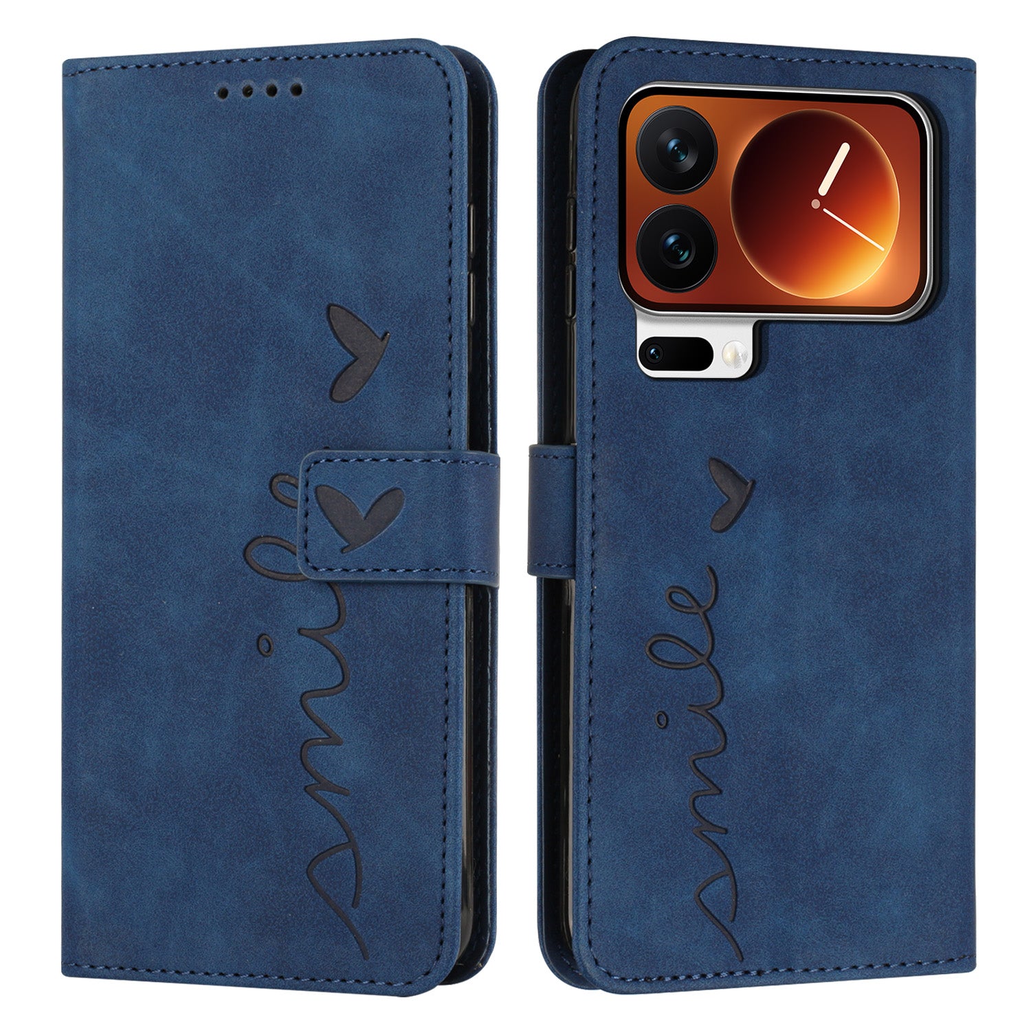 For Xiaomi 17 Pro Max Stand Case PU Leather Phone Cover Imprinted Heart Pattern - Blue