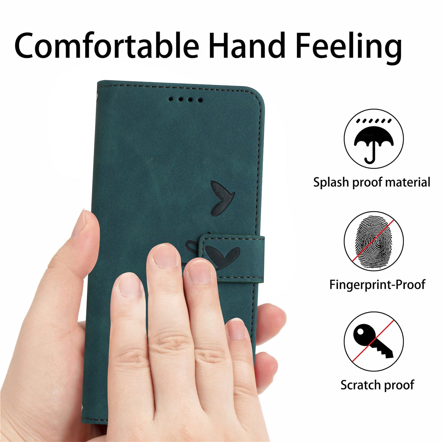 For Xiaomi 17 Pro Max Stand Case PU Leather Phone Cover Imprinted Heart Pattern - Green