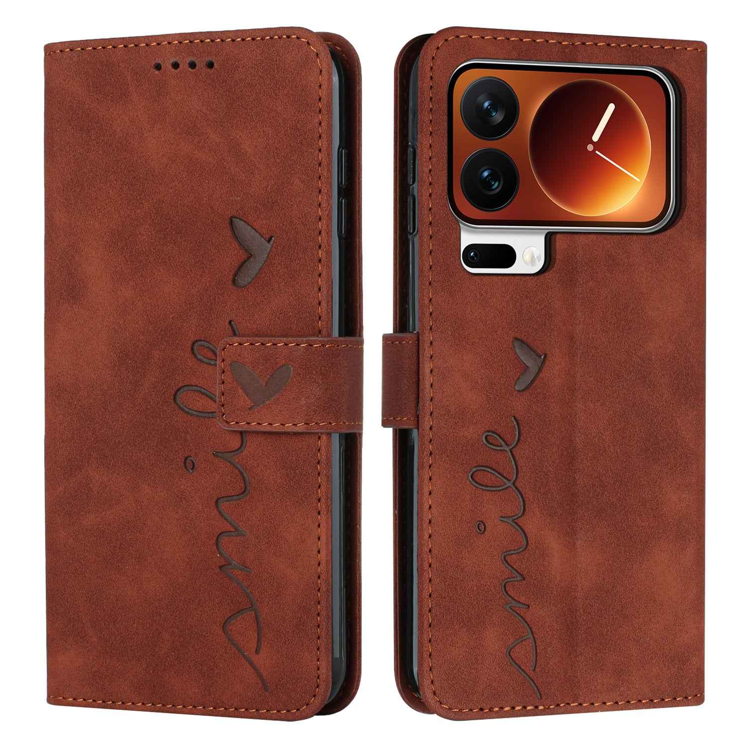 For Xiaomi 17 Pro Stand Case PU Leather Phone Cover Imprinted Heart Pattern - Brown