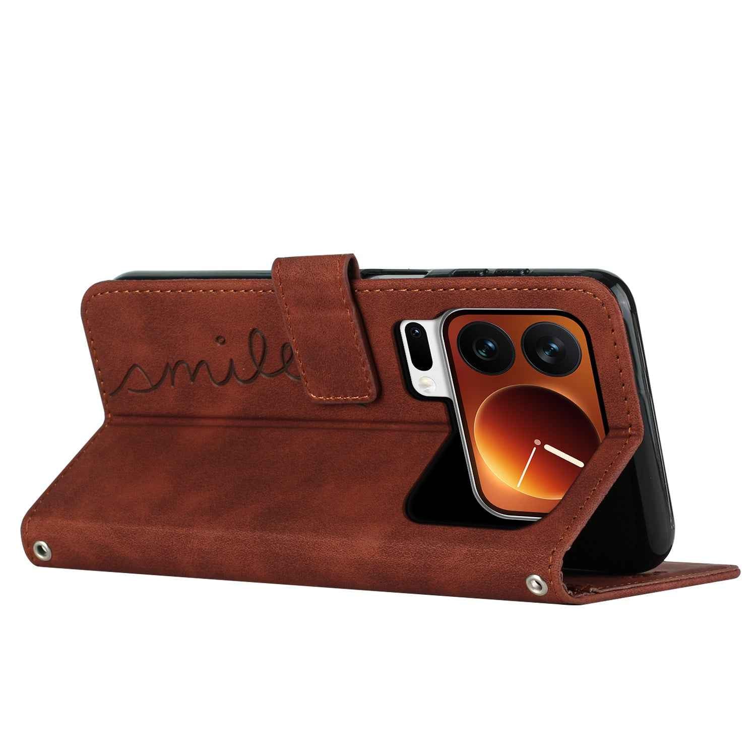 For Xiaomi 17 Pro Stand Case PU Leather Phone Cover Imprinted Heart Pattern - Brown