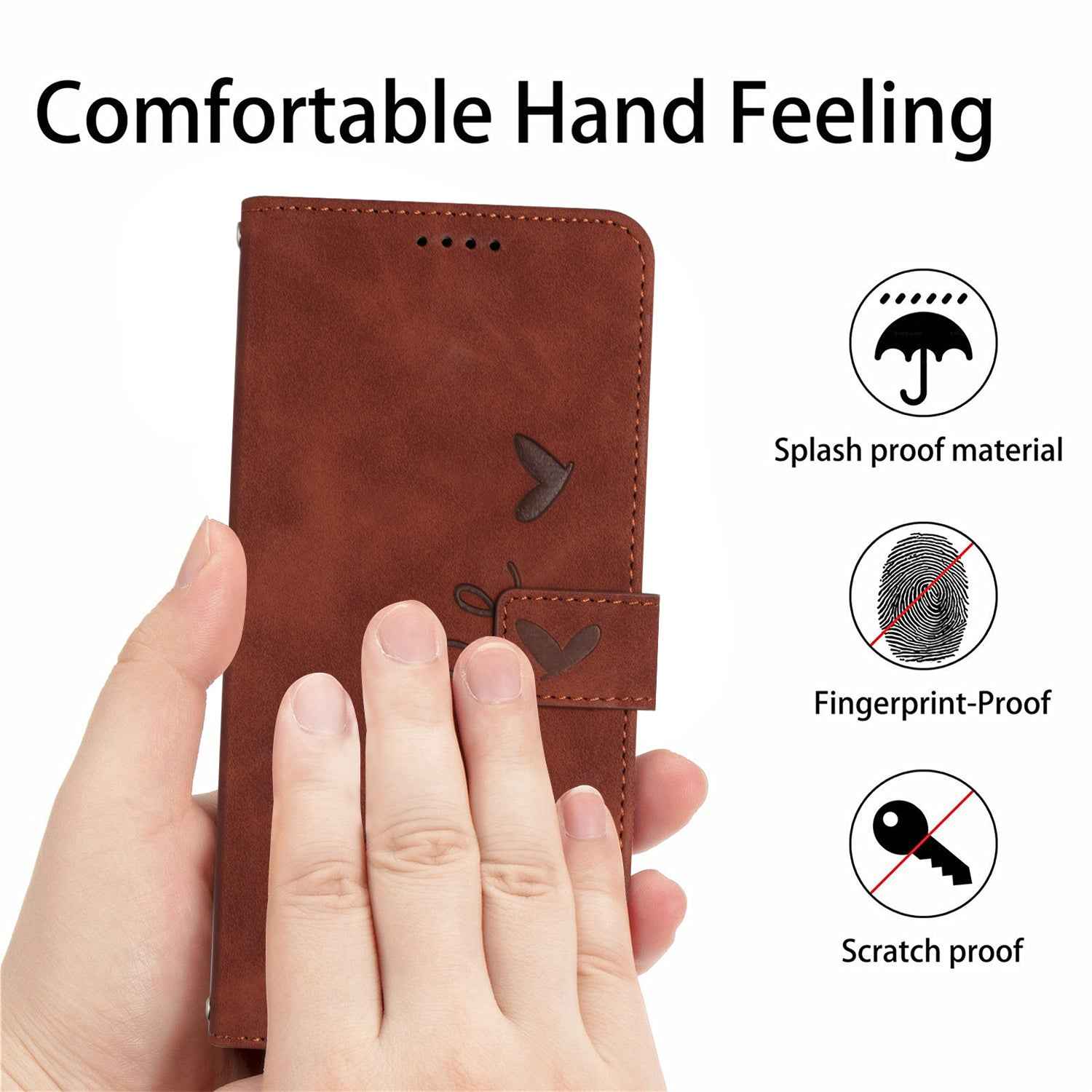 For Xiaomi 17 Pro Stand Case PU Leather Phone Cover Imprinted Heart Pattern - Brown