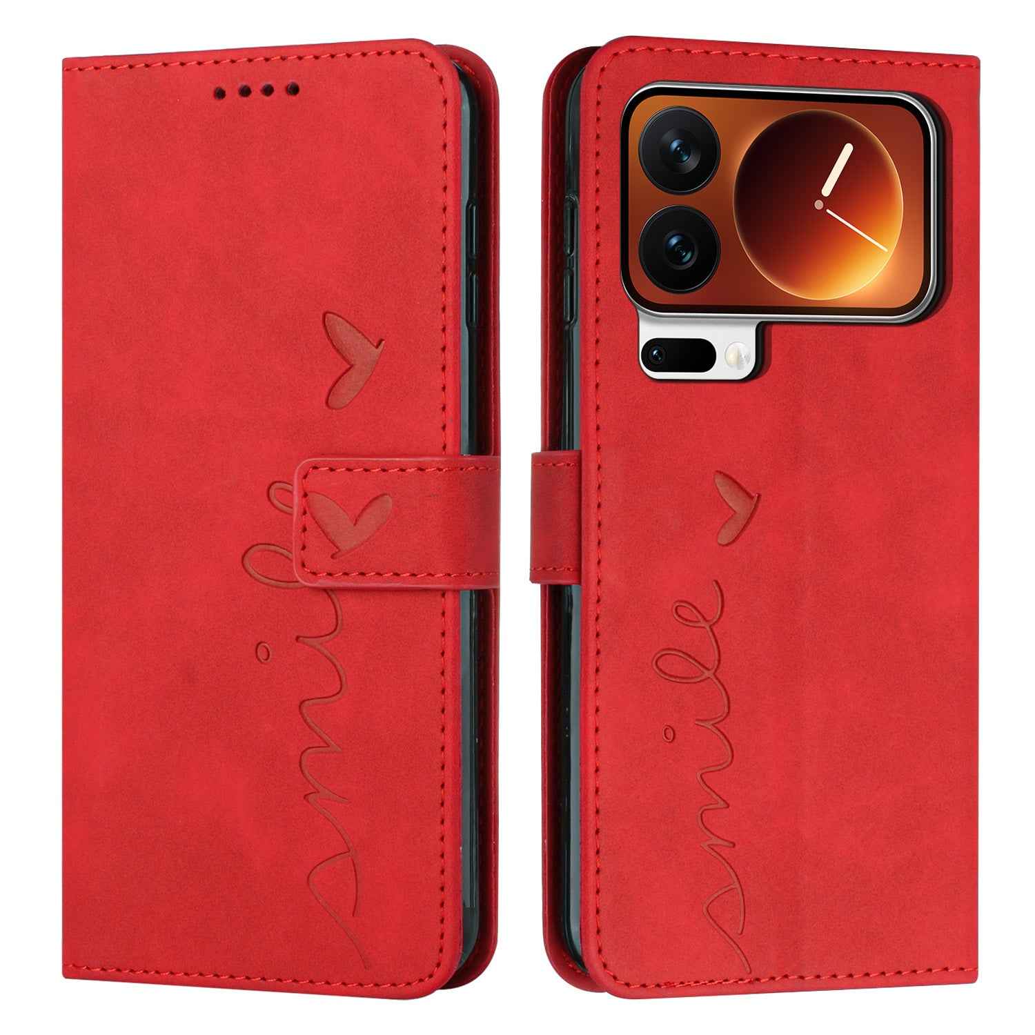 For Xiaomi 17 Pro Stand Case PU Leather Phone Cover Imprinted Heart Pattern - Red
