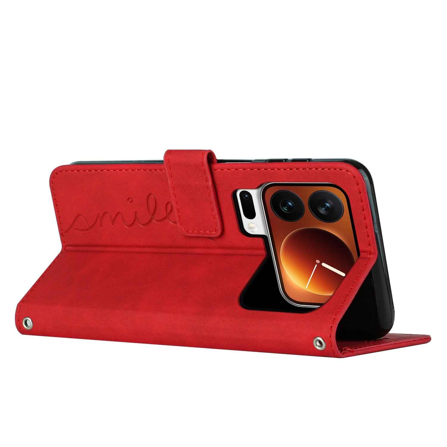 For Xiaomi 17 Pro Stand Case PU Leather Phone Cover Imprinted Heart Pattern - Red