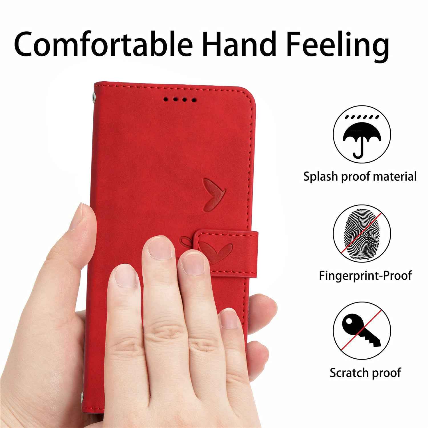 For Xiaomi 17 Pro Stand Case PU Leather Phone Cover Imprinted Heart Pattern - Red