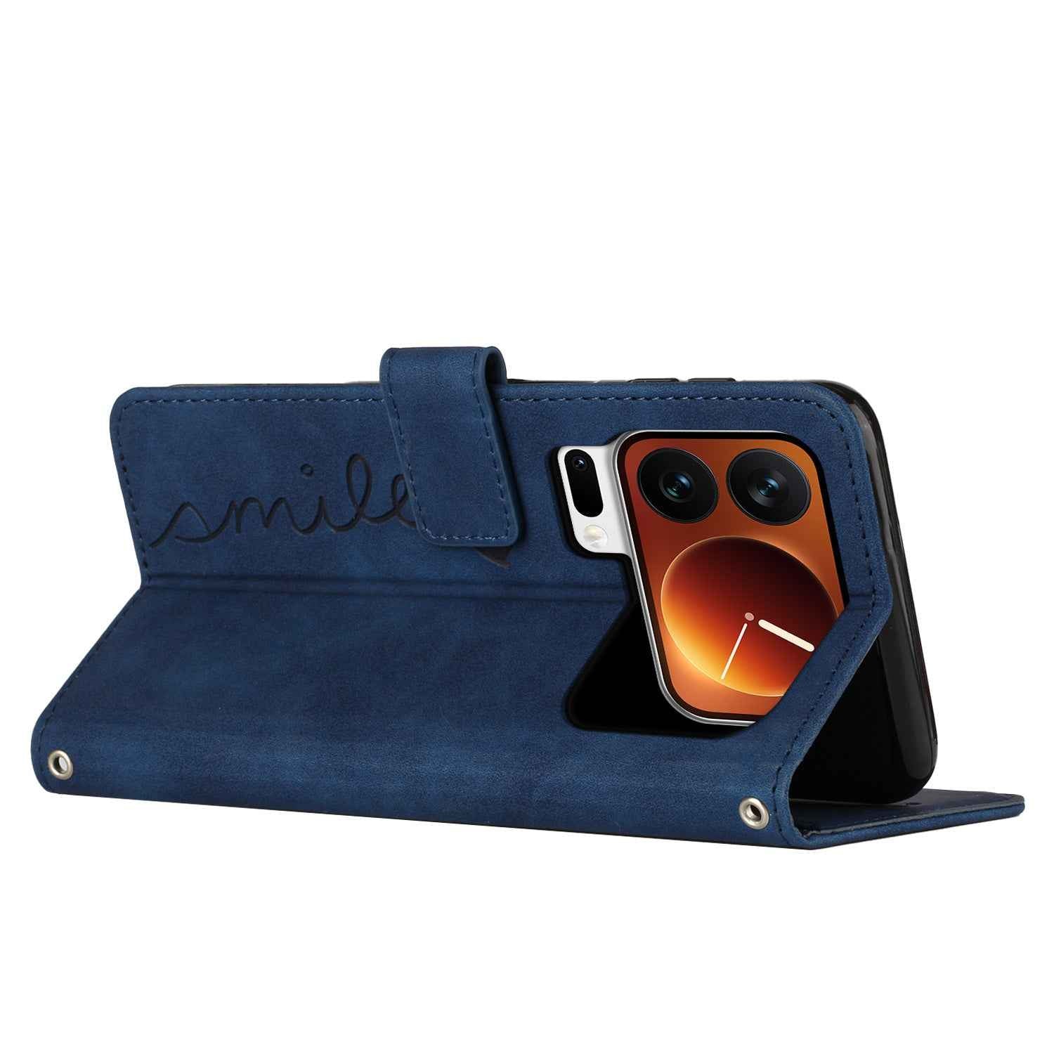 For Xiaomi 17 Pro Stand Case PU Leather Phone Cover Imprinted Heart Pattern - Blue
