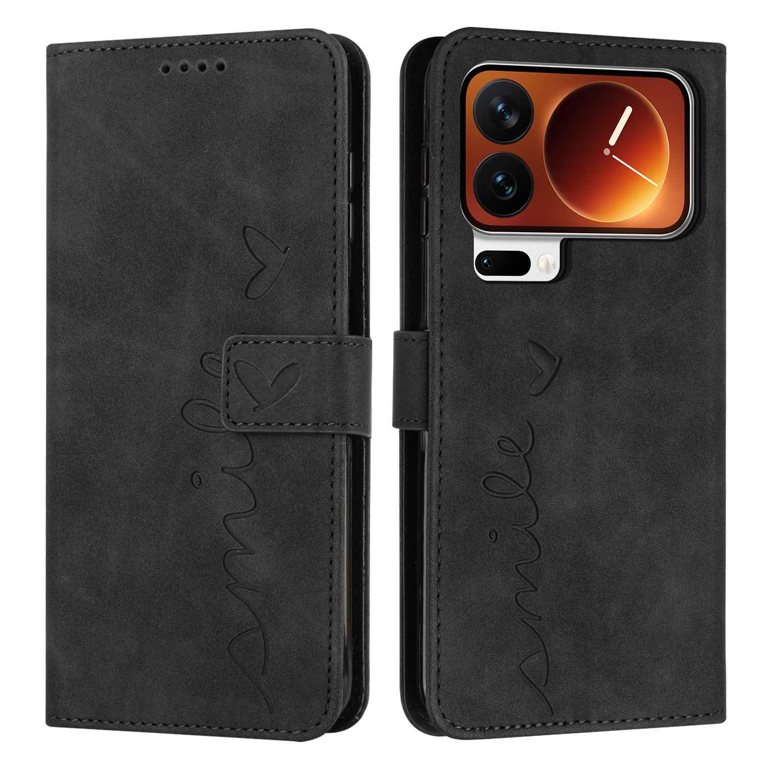 For Xiaomi 17 Pro Stand Case PU Leather Phone Cover Imprinted Heart Pattern - Black