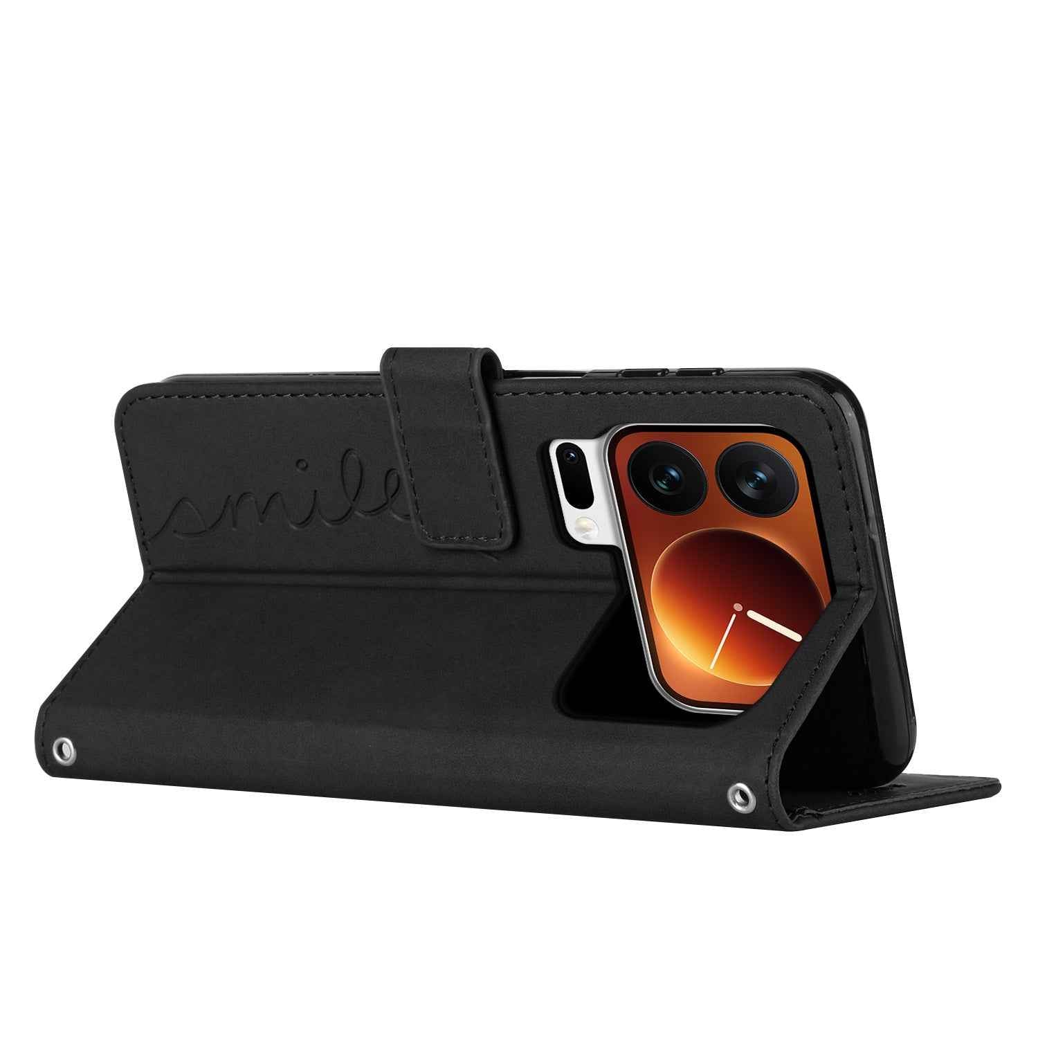 For Xiaomi 17 Pro Stand Case PU Leather Phone Cover Imprinted Heart Pattern - Black