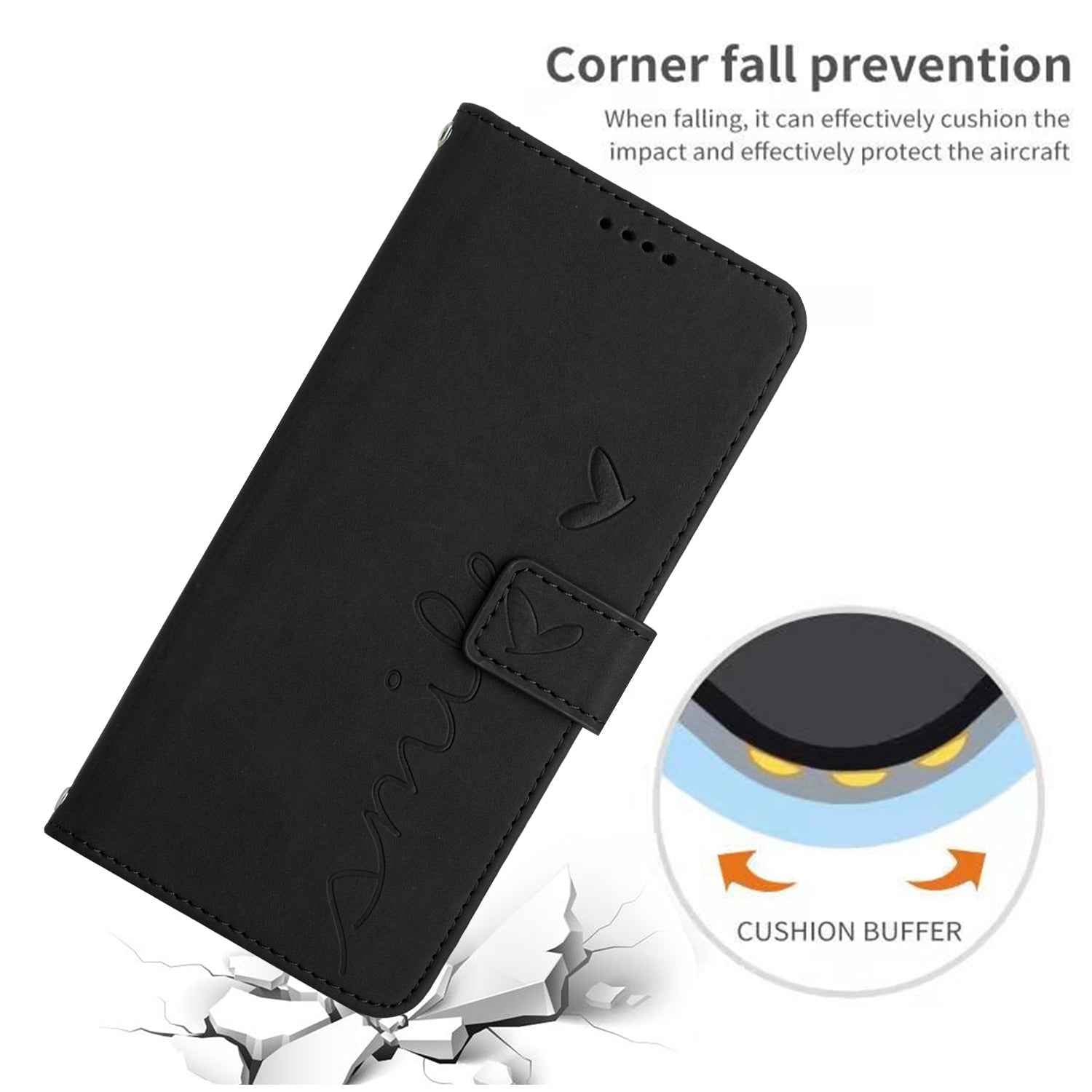 For Xiaomi 17 Pro Stand Case PU Leather Phone Cover Imprinted Heart Pattern - Black