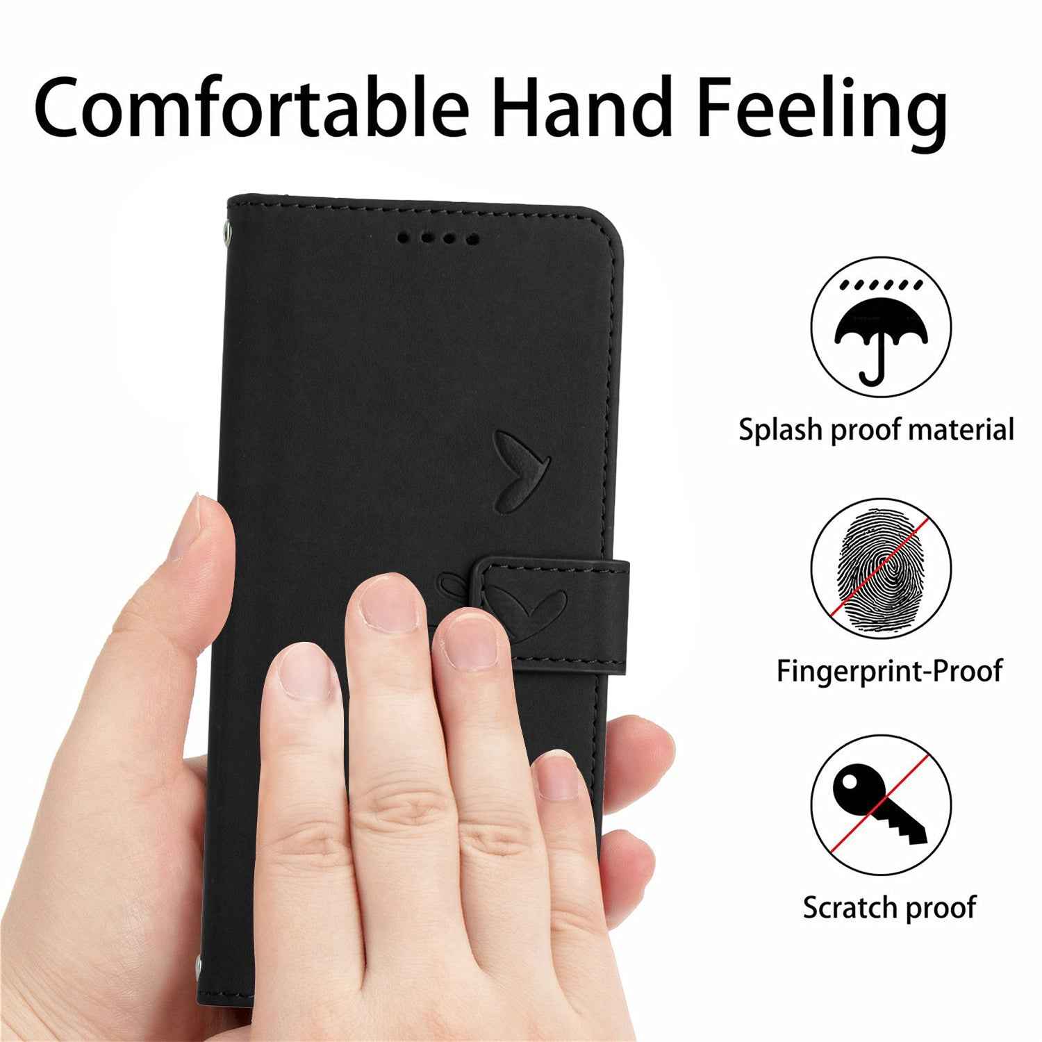 For Xiaomi 17 Pro Stand Case PU Leather Phone Cover Imprinted Heart Pattern - Black