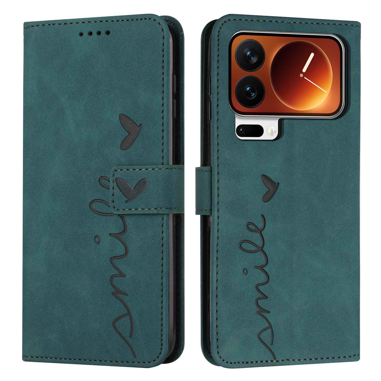 For Xiaomi 17 Pro Stand Case PU Leather Phone Cover Imprinted Heart Pattern - Green