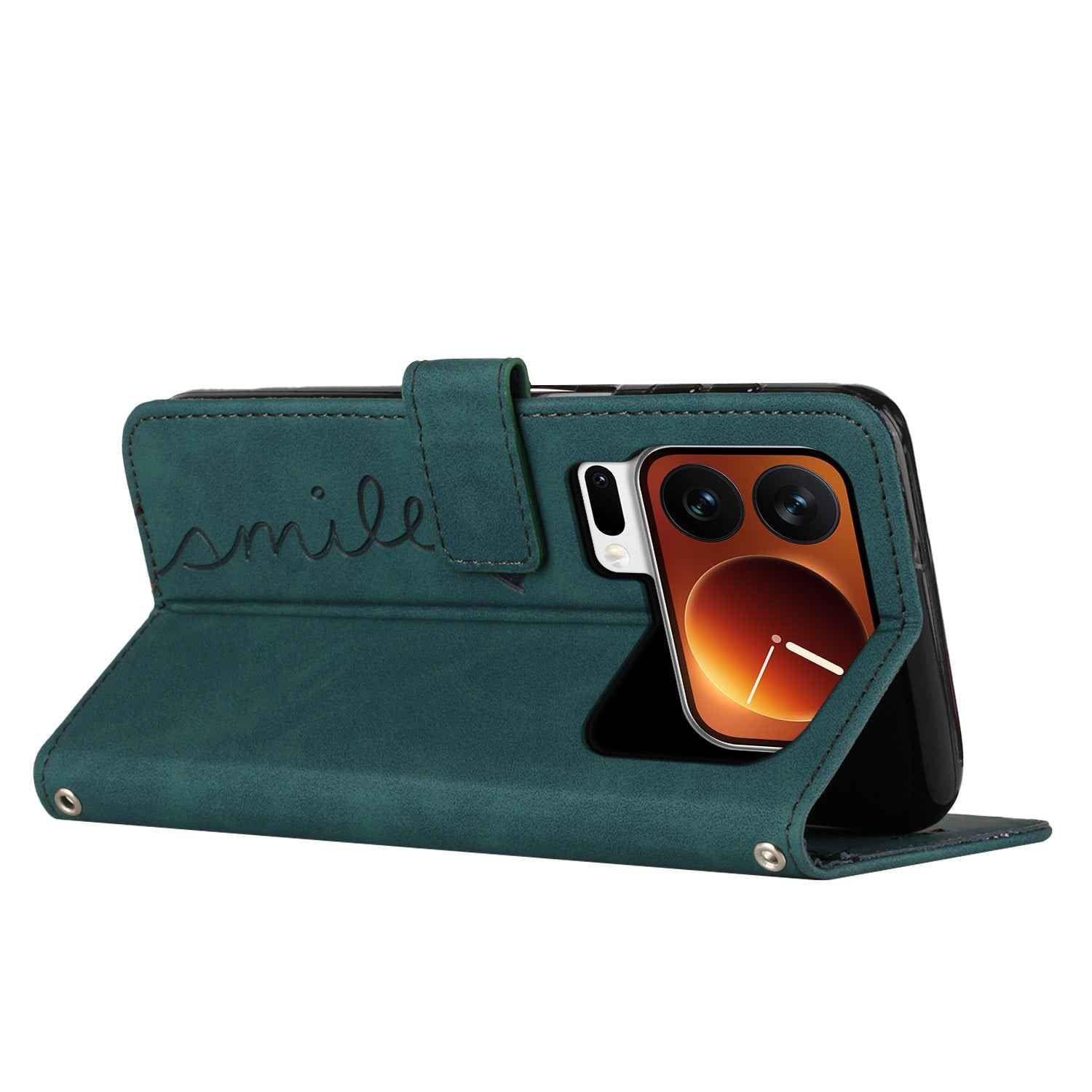 For Xiaomi 17 Pro Stand Case PU Leather Phone Cover Imprinted Heart Pattern - Green