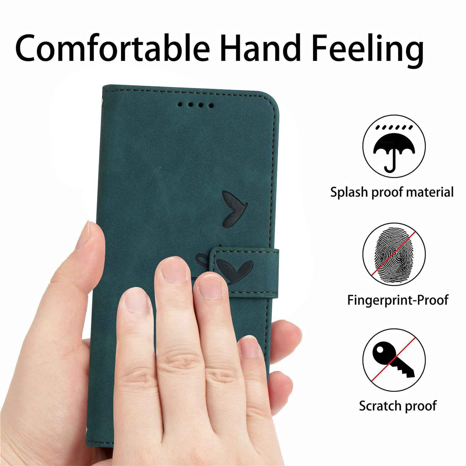 For Xiaomi 17 Pro Stand Case PU Leather Phone Cover Imprinted Heart Pattern - Green