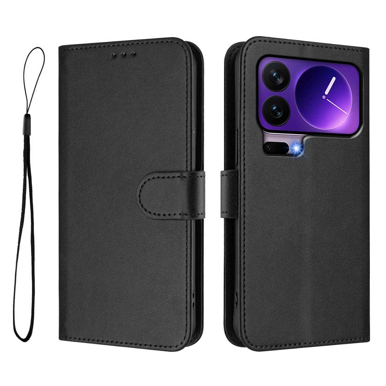 For Xiaomi 17 Pro Wallet Case RFID Blocking Calf Texture Leather Stand Phone Cover with Strap - Black
