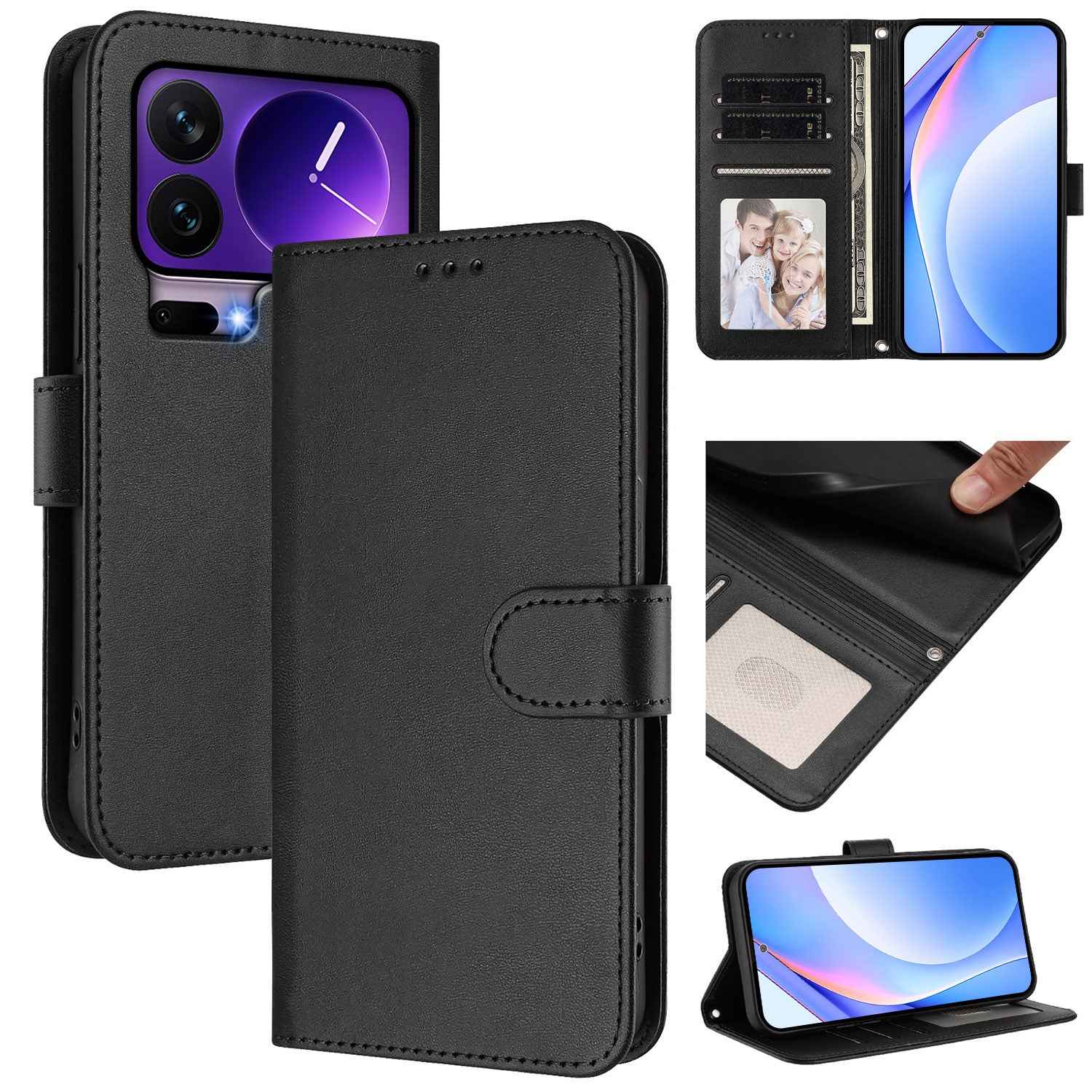For Xiaomi 17 Pro Wallet Case RFID Blocking Calf Texture Leather Stand Phone Cover with Strap - Black