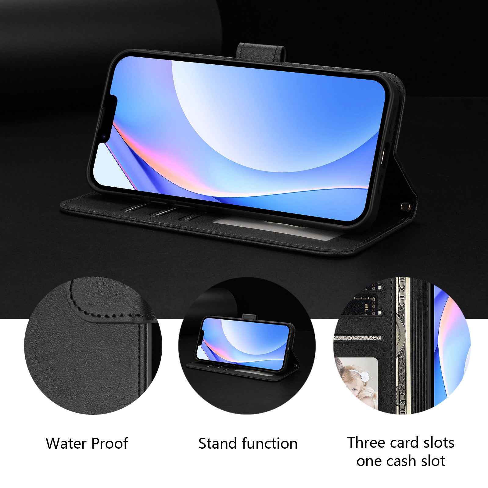 For Xiaomi 17 Pro Wallet Case RFID Blocking Calf Texture Leather Stand Phone Cover with Strap - Black