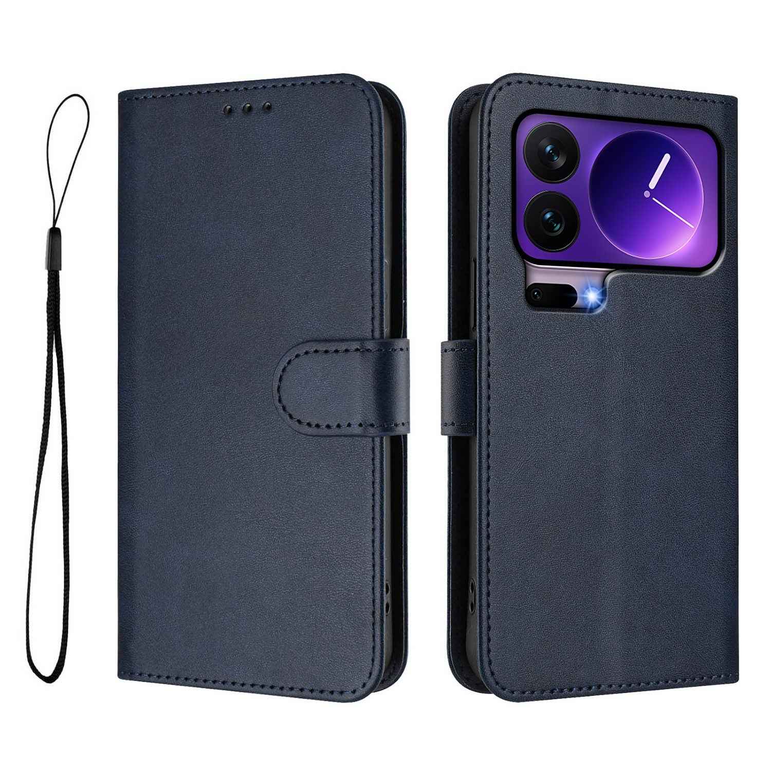 For Xiaomi 17 Pro Wallet Case RFID Blocking Calf Texture Leather Stand Phone Cover with Strap - Blue