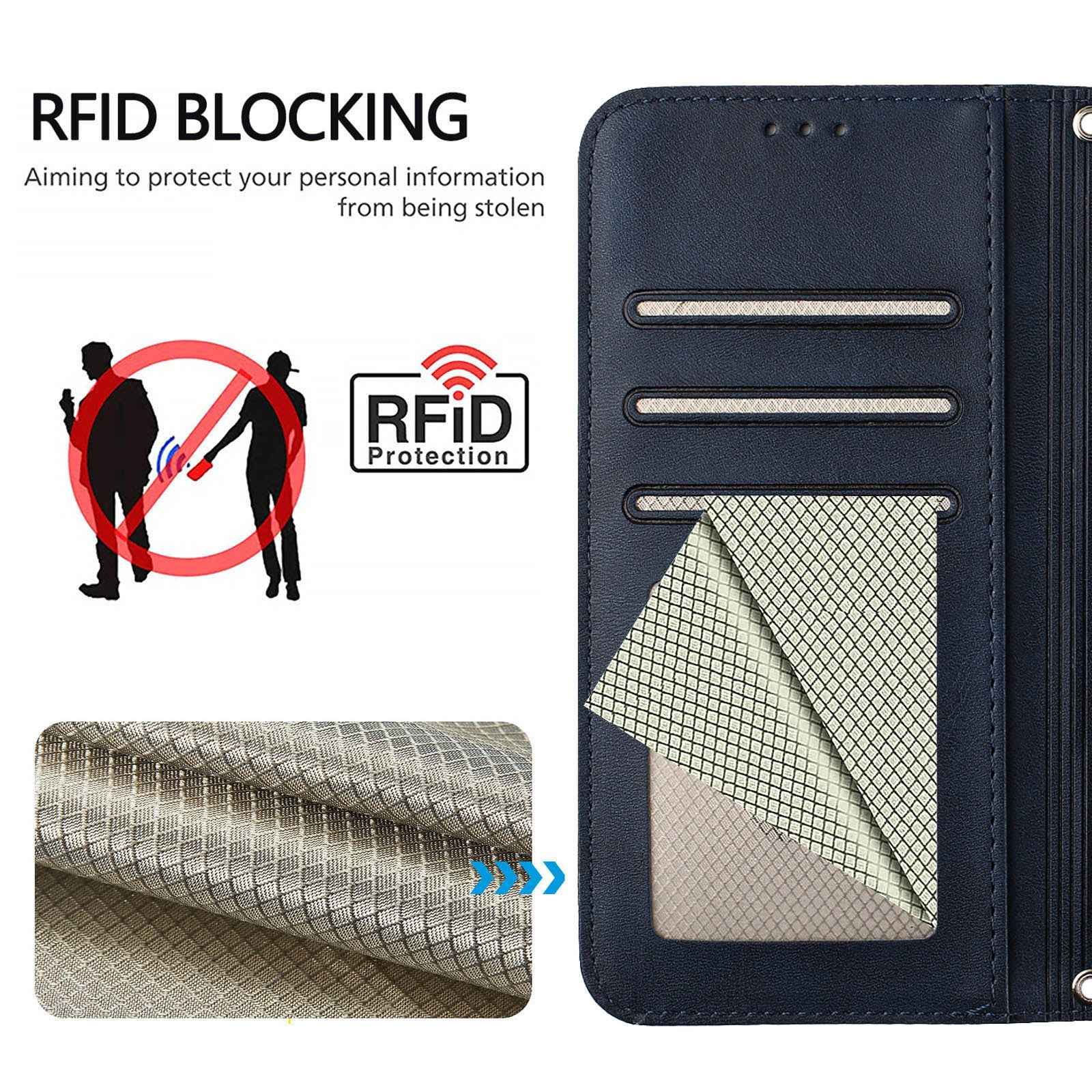 For Xiaomi 17 Pro Wallet Case RFID Blocking Calf Texture Leather Stand Phone Cover with Strap - Blue