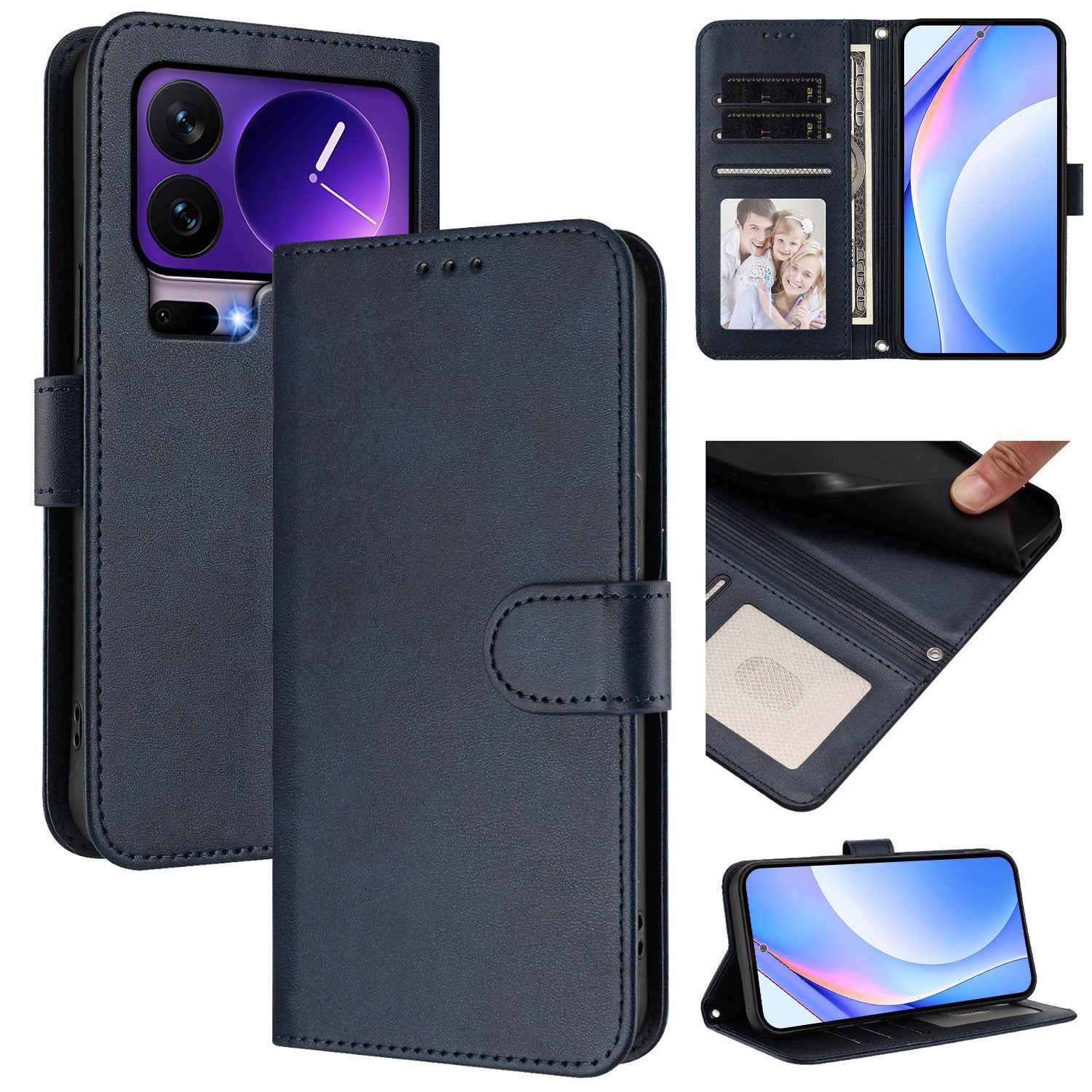 For Xiaomi 17 Pro Wallet Case RFID Blocking Calf Texture Leather Stand Phone Cover with Strap - Blue