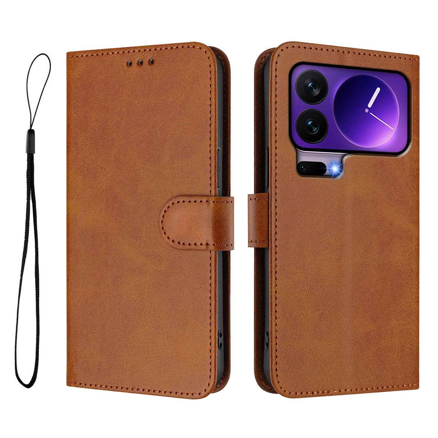 For Xiaomi 17 Pro Wallet Case RFID Blocking Calf Texture Leather Stand Phone Cover with Strap - Brown