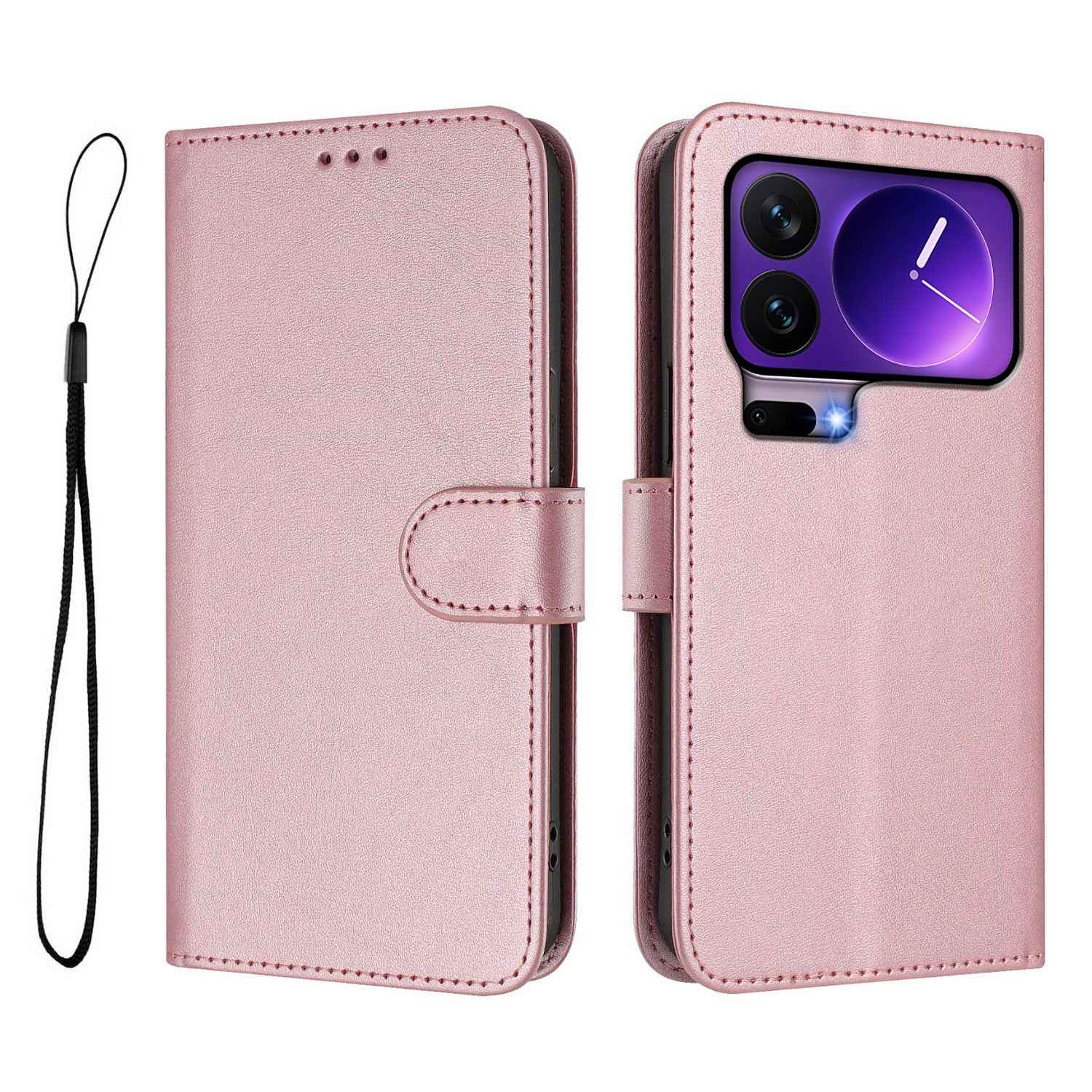 For Xiaomi 17 Pro Wallet Case RFID Blocking Calf Texture Leather Stand Phone Cover with Strap - Pink