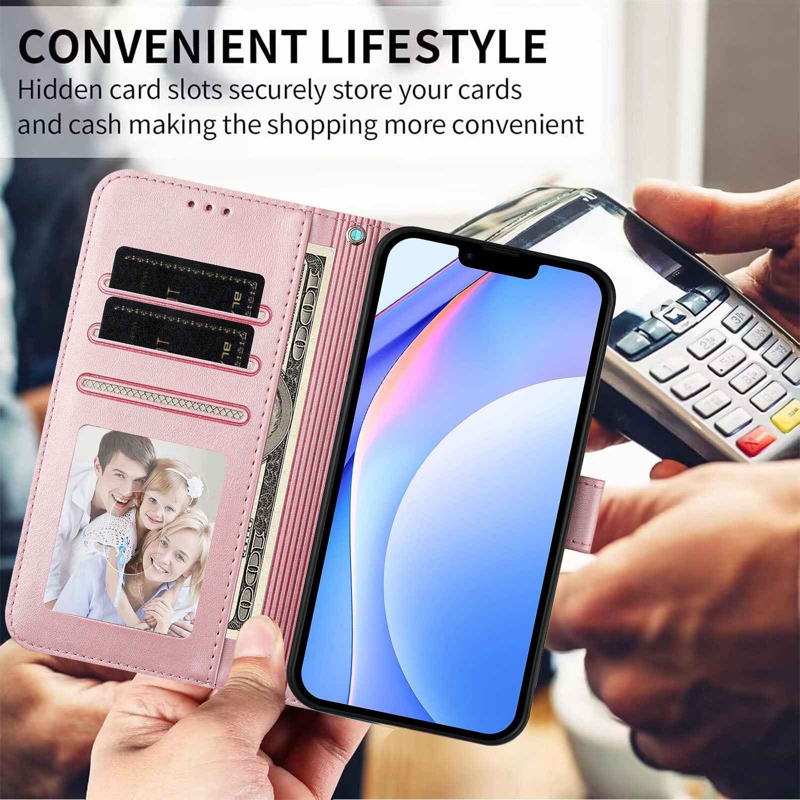 For Xiaomi 17 Pro Wallet Case RFID Blocking Calf Texture Leather Stand Phone Cover with Strap - Pink