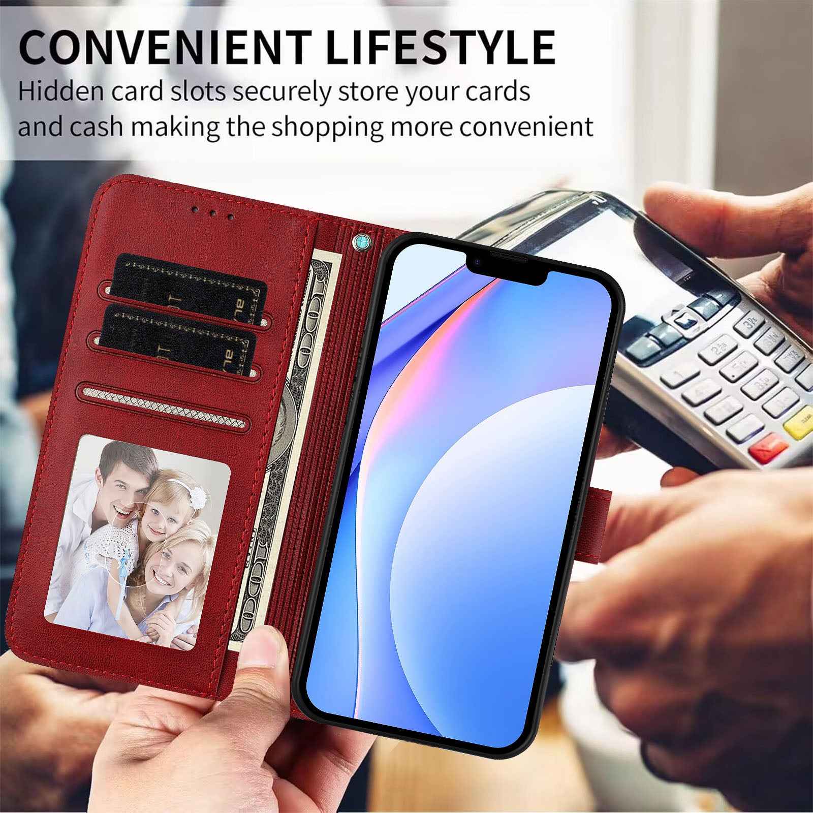 For Xiaomi 17 Pro Wallet Case RFID Blocking Calf Texture Leather Stand Phone Cover with Strap - Wine Red